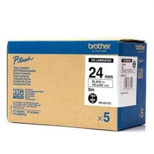 BROTHER Fita Alta Calidad 8m Amarelo/Preto (Pack 5Ud) 24mm , Brother , BROHGE651V5 , 4977766684699